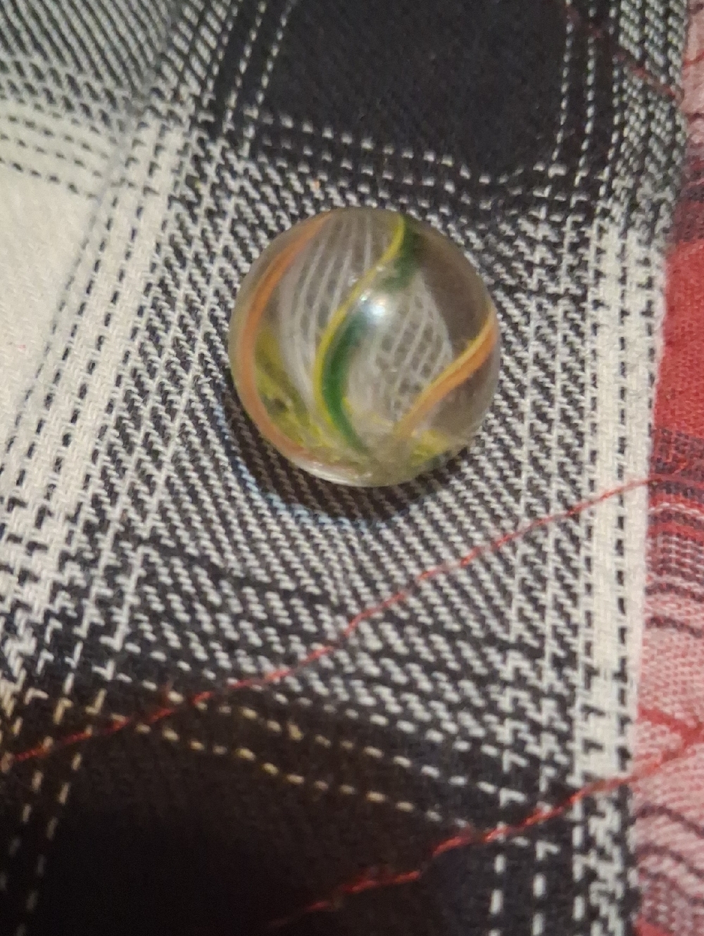 Glass Swirl Marble with Yellow and Green Ribbons